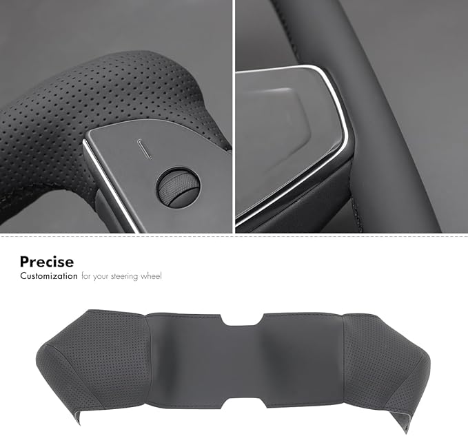 MEWANT Steering Wheel Cover for Yoke Style Steering Wheel for Tesla Model S 2021-2023 / Model X 2021-2023 Made of Black Microfiber Leather