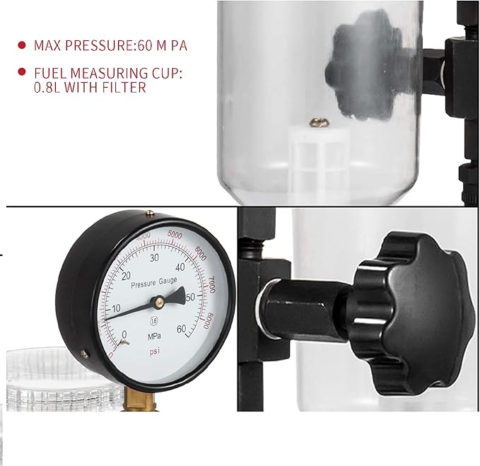 400Bar 6000PSI Diesel Fuel Injector Tester, Diesel Injector Nozzle Tester with Dual Scale Gauge to Adjust Injector Nozzle Pressure and Testing Diesel Injector Nozzle Pop Pressure Tester