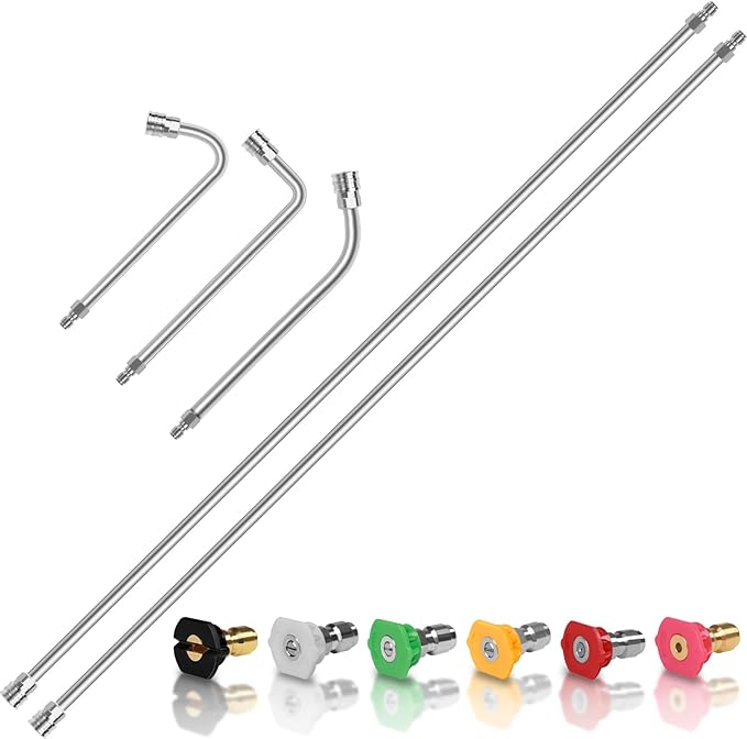 120" Pressure Washer Extension Wand,2 Pack 60 Inch Stainless Steel Power Washer Wand Extension-Pressure Washer Accessories with 30°/90°/120°Curved Rods,6 Nozzle Tips- 1/4" Quick Connect,4000 PSI