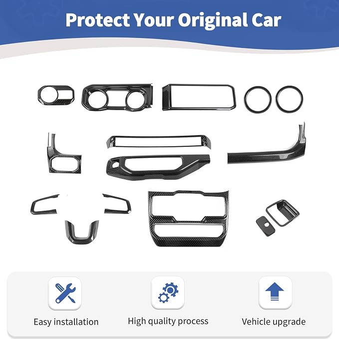 for Jeep JL Interior Trim Kit Carbon Fiber, Dashboard Accents Cover for Jeep Wrangler JL JLU Gladiator JT 2024 2025-Present ABS Interior Accessories 15pcs(Only for 2024+)