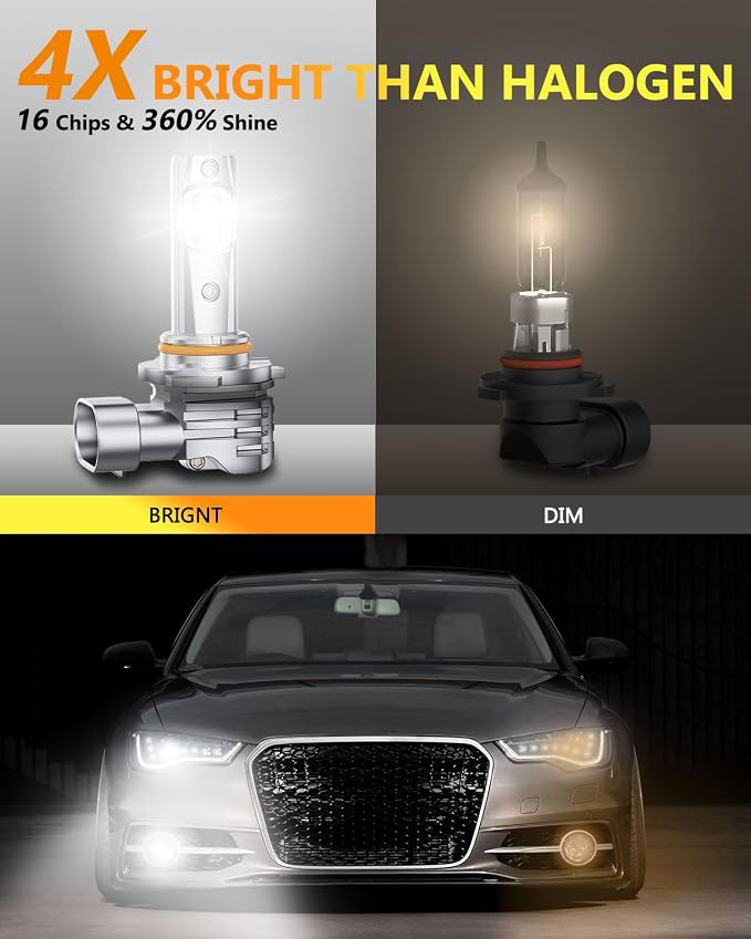 OXILAM 9006 Fog Light Bulbs, 400% Brighter, 6,500K Cool White, Wireless Plug and Plug Halogen Replacement, Fanless, 2 Pack