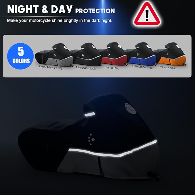 Motorcycle Cover 420D Heavy Duty All Season Universal Weather Waterproof Outdoor Protection 96" XXL Vehicle Cover/Black/Gray