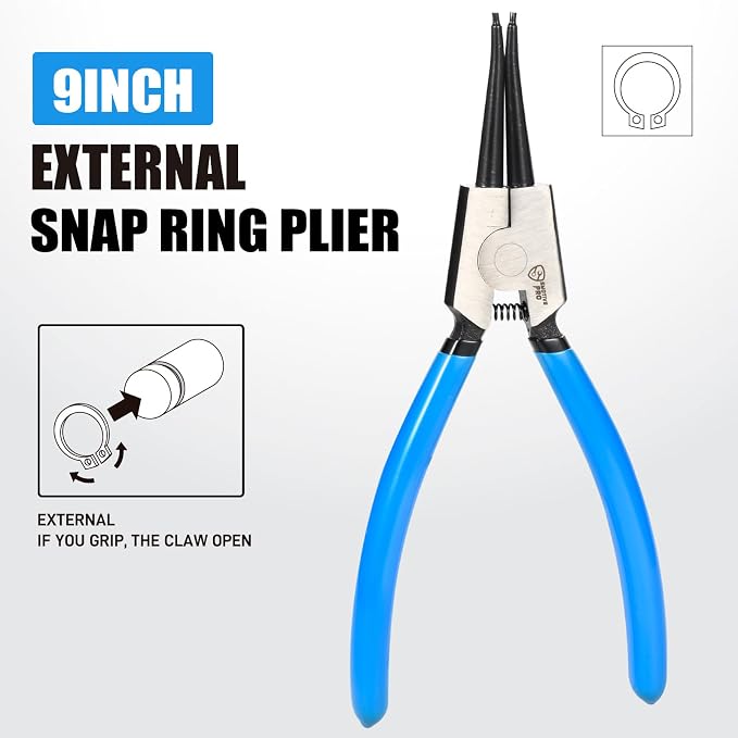 SMOTIVEPRO 9 Inch Heavy Duty External Snap Ring Pliers – Precision Circlip Removal Tool, CR-V Steel Jaw with Anti-Slip Handle