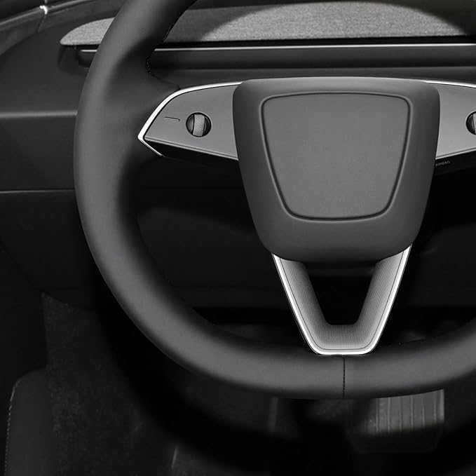 MEWANT Hand Stitched Matte Carbon PU Leather Steering Wheel Cover Wrap for Tesla Model 3 Highland 2023 2024 2025 Steering Wheel Accessories Black Thread