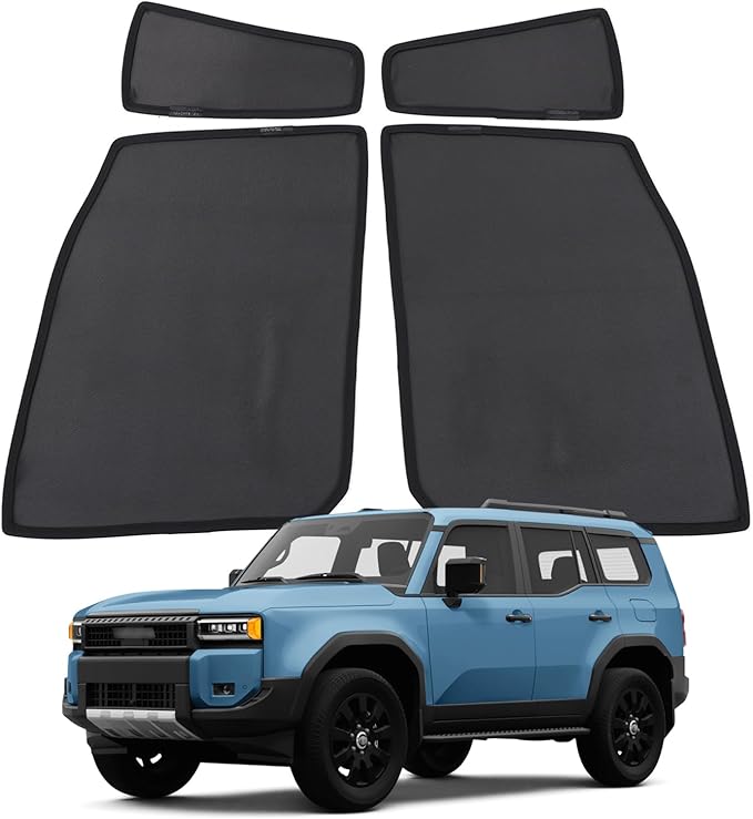 Rear Side Window Shades for Toyota Land Cruiser Prado LC250 2024-2026 Breathable Mesh Net Curtains Car Window Screen Cover UV Blocker Sun Protector Glare HeatShield Privacy Protector Window Sunshade