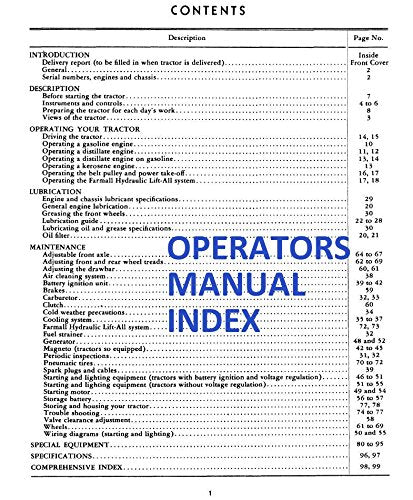 Farmall H HV Tractor Service, Parts and Operators Manuals for Chassis, Engine, Hydraulics Lift-All, Engine Repair and More for Shop and Field Use