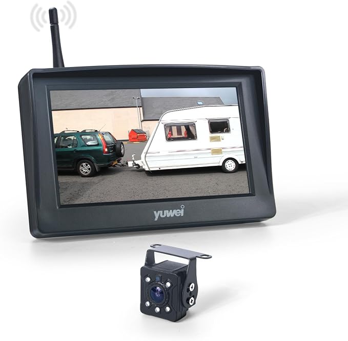 Digital Wireless Backup System, Waterproof and Night Vision Wireless License Plate Rear View Camera + 4.3’’ Wireless Display for RV, Cars, Truck, Vans