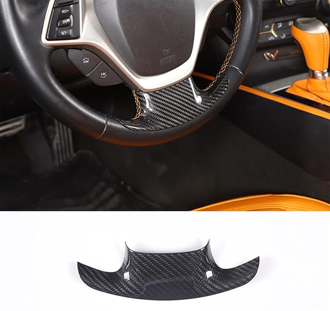 Steering Wheel Cover Trim Real Carbon Fiber 1PCS Compatible with Corvette C7 Z06 Z51 ZR1 Stingray 2014 2015 2016 2017 2018 2019 (Black Carbon)