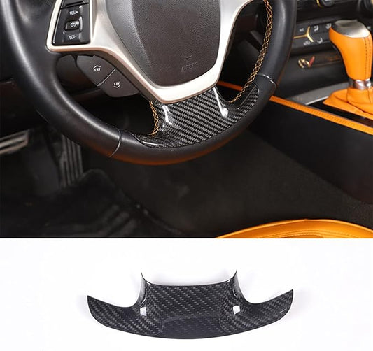Steering Wheel Cover Trim Real Carbon Fiber 1PCS Compatible with Corvette C7 Z06 Z51 ZR1 Stingray 2014 2015 2016 2017 2018 2019 (Black Carbon)