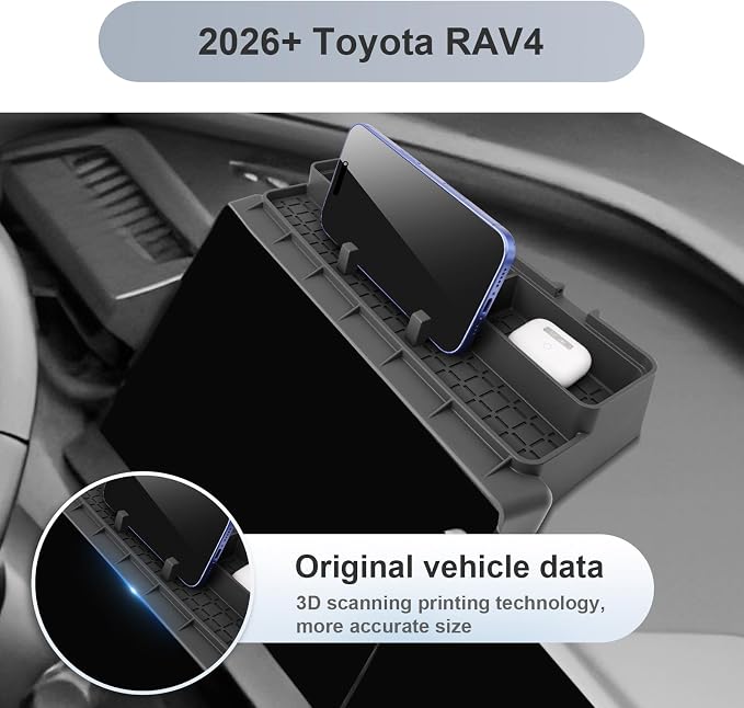 SKTU 2026 RAV4 Dashboard Storage Box 12.3" for 2026+ Toyota RAV4 (LE/SE/XLE Premium/Woodland/XSE/Limited) Dashboard Organizer Toyota RAV4 2026 Accessories Rubber Dashboard Tray (Only for 12.3" Dash)