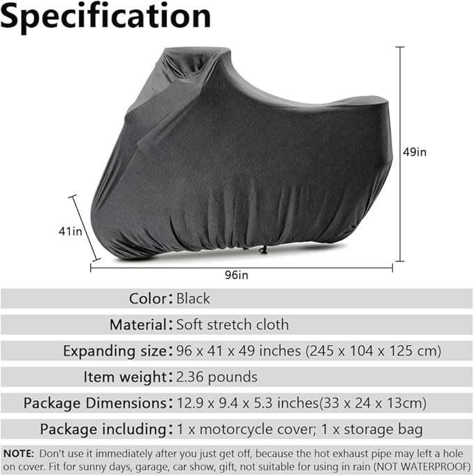 Indoor Motorcycle Cover Soft Stretch Dustproof Cover Compatible with All Motor, 96 inches, Dark Flower Gray