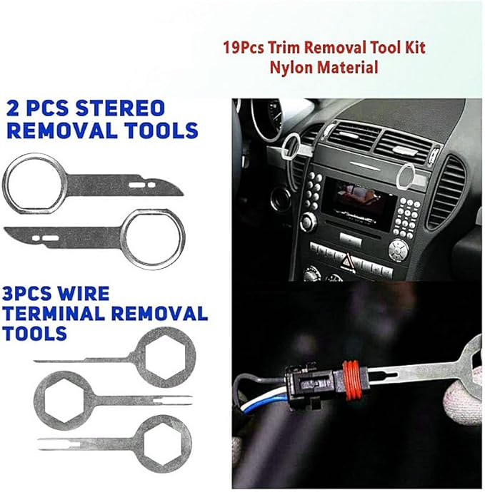 19Pcs Trim Removal Tool Set, Car Panel Door Audio Trim Removal Tool Kit for Automotive Auto Clip Pliers Fastener Remover Nylon Tool Set Vehicle Dash Radio Audio Installer with Storage Bag AUTR19NRD
