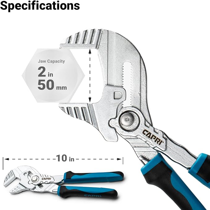 Capri Tools CP22300-10 Pliers Wrench, Smooth Parallel Jaws with Soft Grip Non-Slip Handle, 10" Length