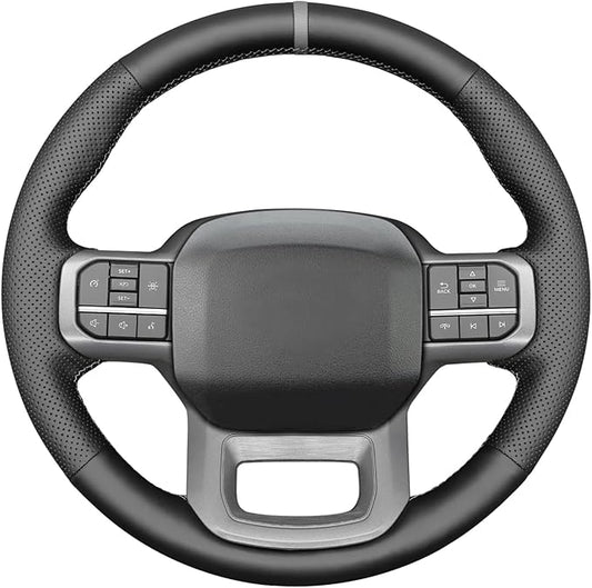 Leather Carbon Fiber Steering Wheel Cover for Ford F-150 2021-2026 /Ford F-250 F-350 F-450 F-550 F600 2023-2026 /Ford Expedition F150 Lightning 2022-2024 Hand Stitched Accessories Custom OEM