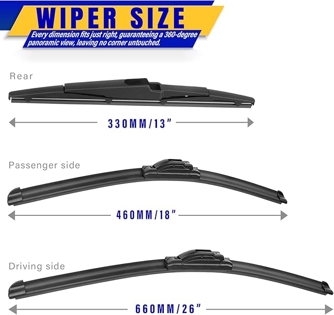 3 wipers Replacement for 2015-2021 Kia Sedona/2021 2020 2022 2023 2024 2025 Kia Telluride, Windshield Wiper Blades Original Equipment Replacement - 26"/18"/13" (Set of 3) U/J HOOK