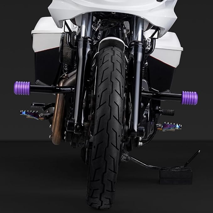 Advanblack ProTek Machined 1.25" Crash Bar Sliders Decorative Wheel Rotatable End For Front Engine Guard Harley Saddlebag Guards (Purple CNC)