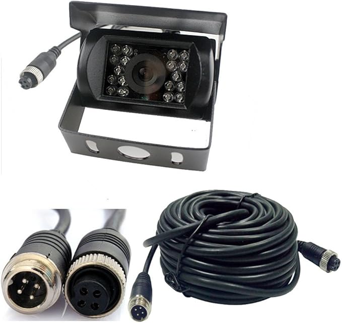 4 Pin Vehicle Backup Camera 12V/24V,18 LED IR Night Vision CCD Car Rear View Parking Reverse Camera + 4Pin Connector 20m/65ft Extension Cable for Bus Truck Camper Lorry Heavy Duty