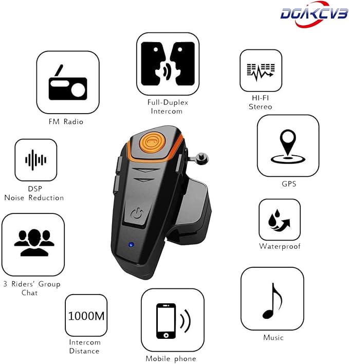 Motorcycle Helmet Bluetooth Headset, BT-S2 1000m Helmet Bluetooth Intercom Up to 2-3 Riders Universal Communication System Headphones for Ski/ATV/Dirt Bike/Racing/Climbing(Dual)