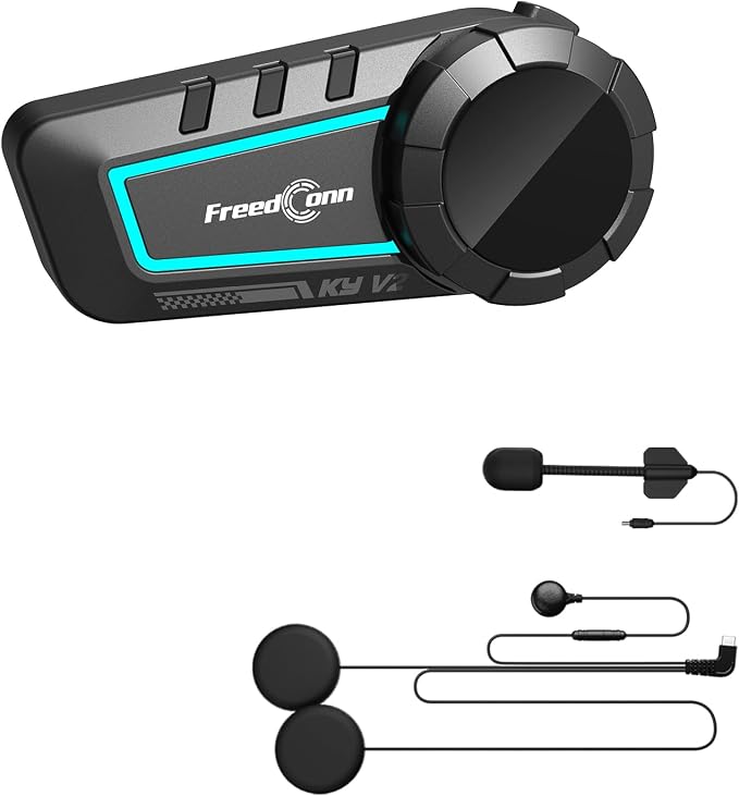 FreedConn KY V2 Motorcycle Bluetooth 6.0 Headset, Helmet Intercom Communication Systems with IP65 Waterproof, ENC Noise Cancellation, 2 Riders 500m, 1 Pack