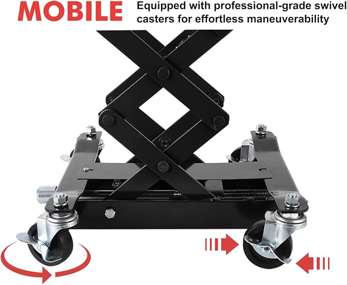 GarveeTech 450 LBS Low Profile Transmission Jack - Heavy-Duty Auto Repair Lift with 7-23 Inch Height Range, 2M Safety Straps & 4 Brake Wheels for Safe, Smooth Repairs - Black