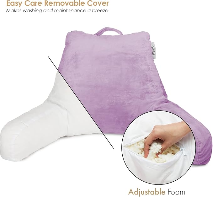Nestl Reading Pillow for Kids & Teens with Shredded Memory Foam, Backrest Pillows for Reading, Watching, and Gaming, Use on The Couch, Bed, or Floor, Adjustable Support with Washable Cover Lavender