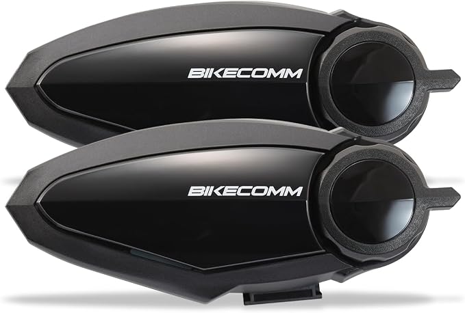 BIKECOMM BK-S2 Motorcycle Bluetooth Headset Intercom – 1200M Range Wireless Speakers - Helmet Communication System, IP67, Black, Twin Pack