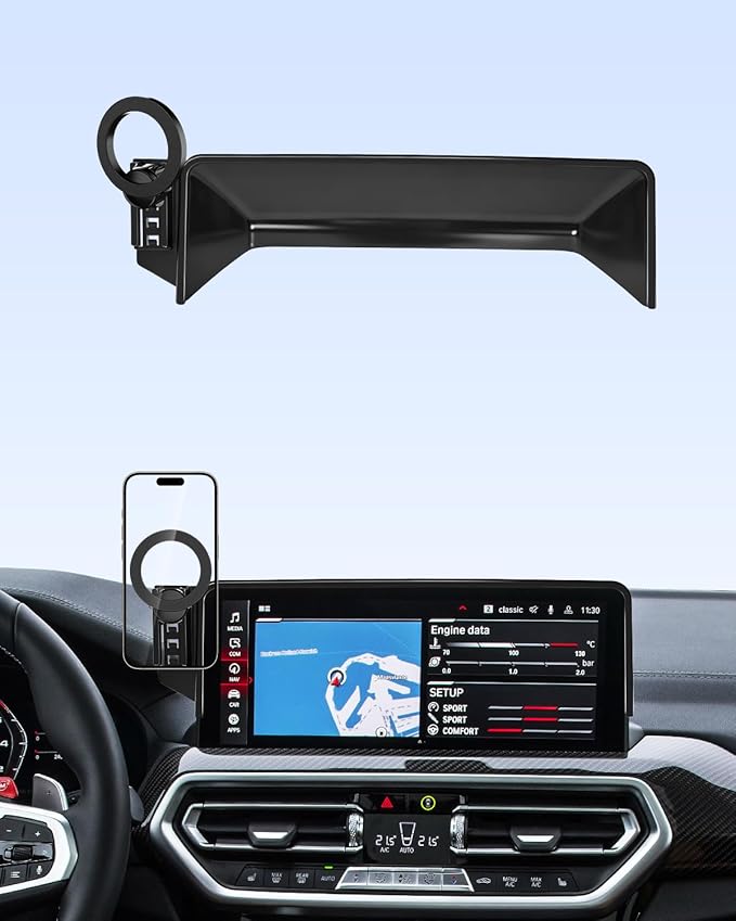 PZK Car Phone Holder for BMW X3 2022-2024/ BMW X4 2022-2024 2025 Accessories 12.3-Inch Screen Fixed Clip Compatible with Magsafe Phone Mount with Sunglasses Storage Box Phone Cradles(Not Fit 10.25'')