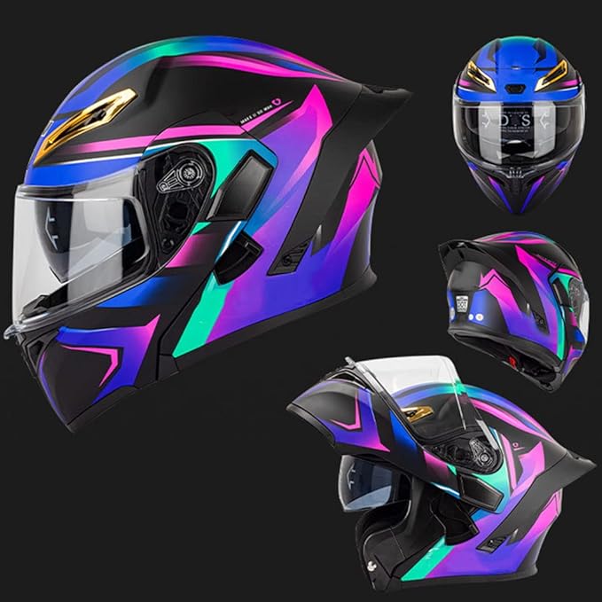 Full Face Motorcycle Bluetooth Helmets DOT Approved for Men Women Adults, Dual Visors Flip up Modular Bluetooth Integrated Motorcycle Helmet