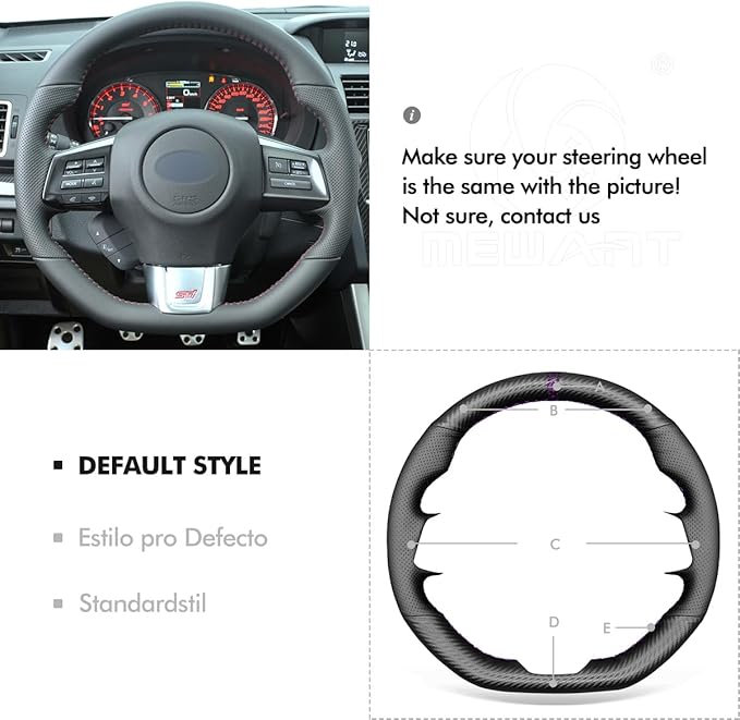 MEWANT DIY Steering Wheel Cover for Subaru WRX STI Levorg 2015-2019 Made of Black Genuine Leather Matte PU Carbon Fiber