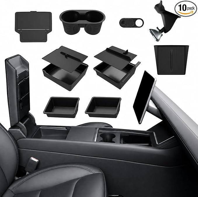 10PCS Center Console Organizer Tray for 2025 2026 Tesla Model Y Juniper Accessories, Under Seat Storage Armrest Hidden Storage Box Cup Holder Charger Pad for Tesla ModelY Juniper (Not fit Standard)