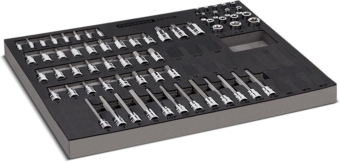 Powerbuilt 64 Piece Bit Socket Set, Hex, Torx, Specialty Bits, Up to 4 Inch Length, Long Reach E-Torx, Laser-Cut Organizing Tray, 949010