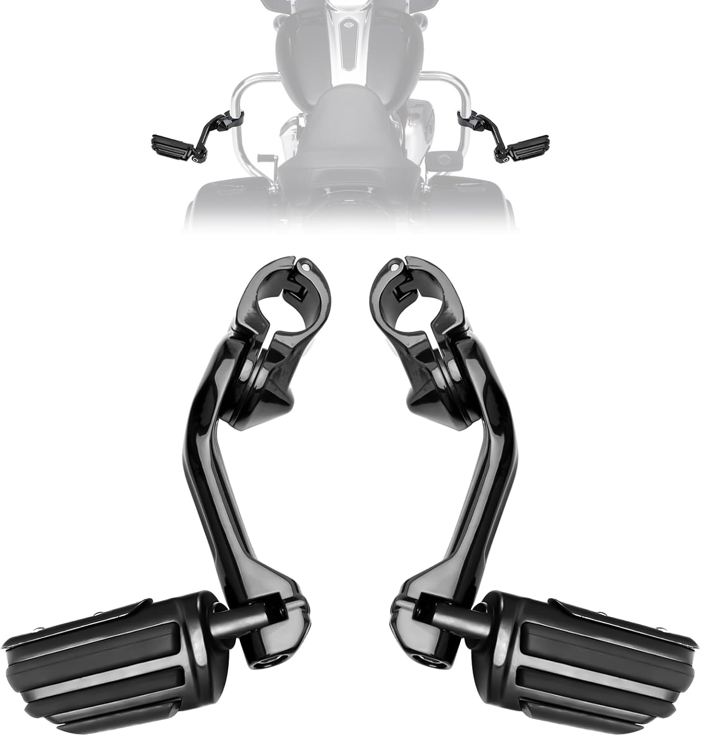 1.25" Highway Pegs, Long Angled Pegs Adjustable for Harley Davidson Touring Road King Road Glide Street Glide Electra Glide Sportster 1 1/4" Engine Guard, Black