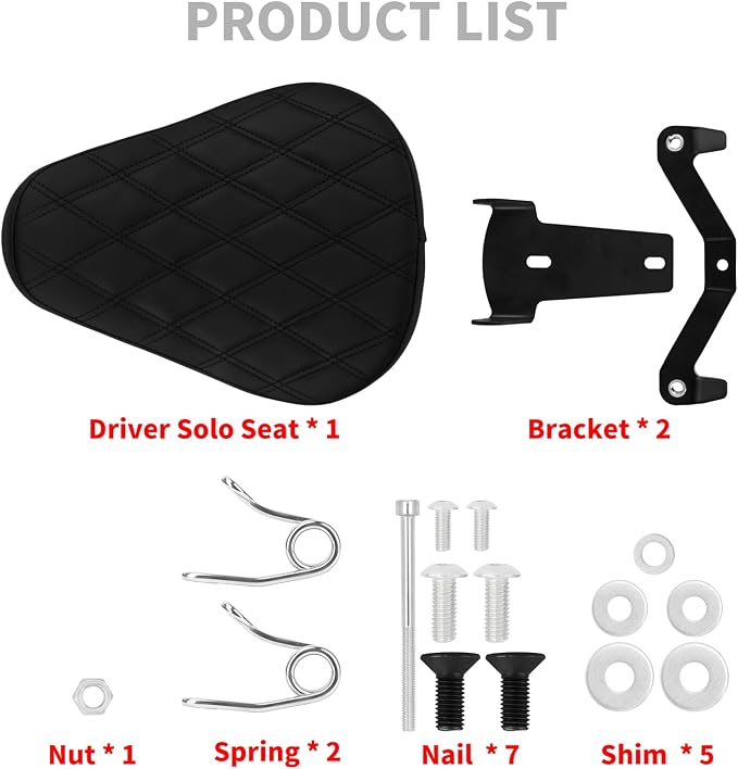 Motorcycle Solo Seat Rider Leather Seat with Spring Bracket Fit for Harley Sportster XL 883 XL1200 2010-2022 (Rhombic Style)