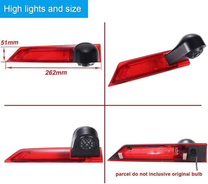 Car Third Roof Top Mount Brake Light 3 Rear View Camera Parking Safety Assistant System, HD Night Vision Waterproof for Ford Transit Custom 2012-2016 (with 7-inch Monitor)