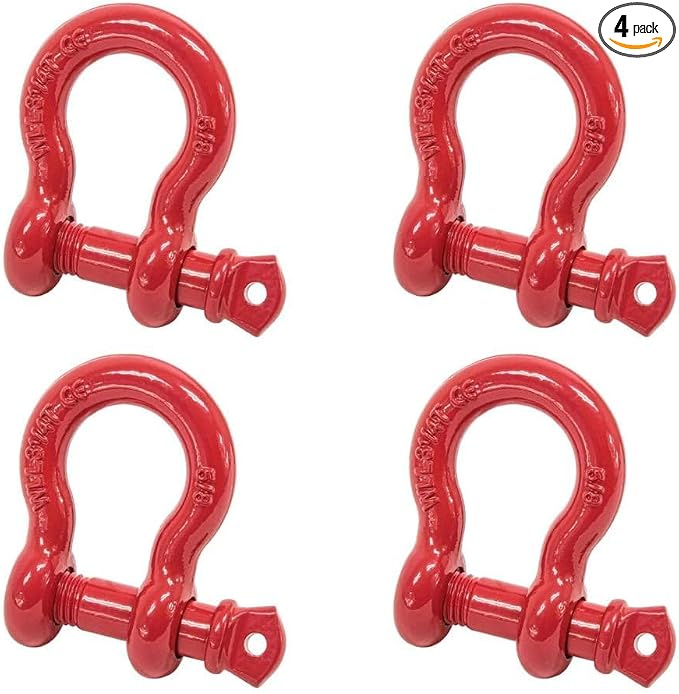 Mytee Products (4 Pack 5/8" Anchor Shackle Forged Carbon Steel w/Alloy Screw Pin WLL # 3.25 Tons (6,500 lbs) | Double Rust Protection Heavy Duty D Ring Shackle for Towing, Rigging & Vehicle Recovery