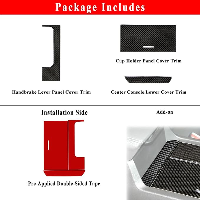AeroBon TSX Real Carbon Fiber Interior Trim Overlay Compatible with 2009–2014 Acura TSX Sedan and Sport Wagon, 3-Piece Cup Holder, Handbrake Lever, and Center Console Panel Trim Cover Set