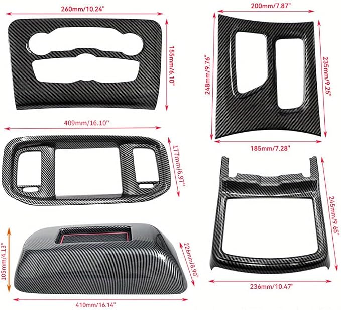 5-Piece Interior Trim Set, Carbon Fiber Shift Boot & Center Console Panels, for 2016-2021 Dodge Charger - Car Interior Accessories Kit - Enhance Car Interior Style (Carbon Fiber Black)