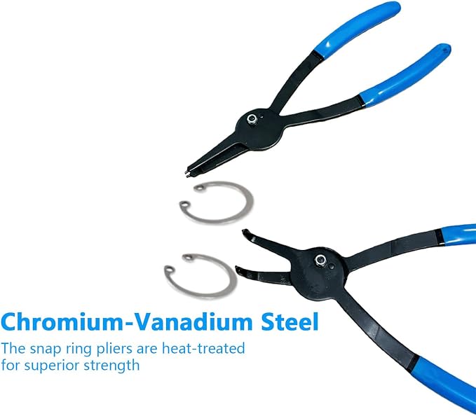 12Pcs Snap Ring Pliers Set, Internal & External Circlip Pliers Kit | Heavy Duty Fixed Straight/45°/90° Jaw Tips, Retaining Snap Ring Pliers Set for 0.038" 0.047" 0.070" 0.090"
