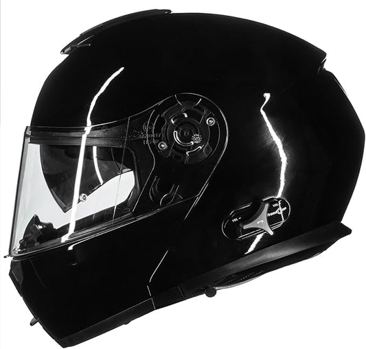 ILM Bluetooth Motorcycle Modular Helmet 2-3 Riders Intercom Flip up Full Face Helmet with Dual Visor DOT Model 159BT (GlossBlack, M)