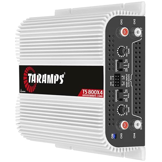 Taramps TS 800x4 Car Audio Multichannel Amplifier 800 Watts Rms 2 Ohms 4 Channel 2 Bridged Channel Full Range Crossover, RCA/High Level Input, Class D