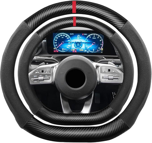 D Shape Suede Carbon Fiber Steering Wheel Cover, Compatible with Benz A C E S CLA CLS SLC SL GLA GLC GLE GLS G 15 inch Flat Bottom Suede Sport Non-Slip Interior Accessorie