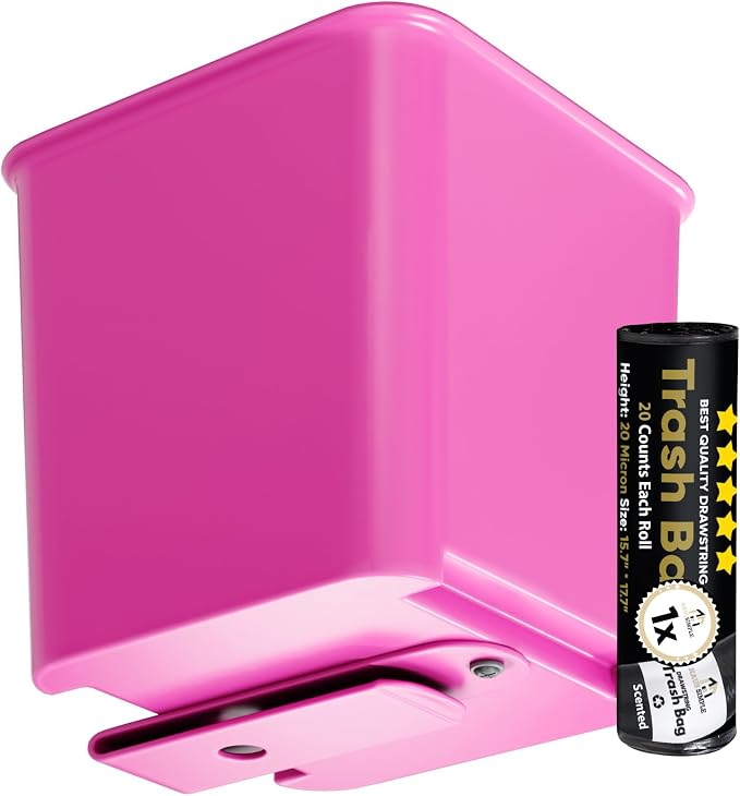Pink Car Trash Can plus Trash bag bundle – Waterproof, w/Floor Mat Clip, Leakproof Build, Portable – Includes 1 Roll Inside + 3 Extra Roll (80pcs Total) – Black, Large – For Cars, SUV, & T