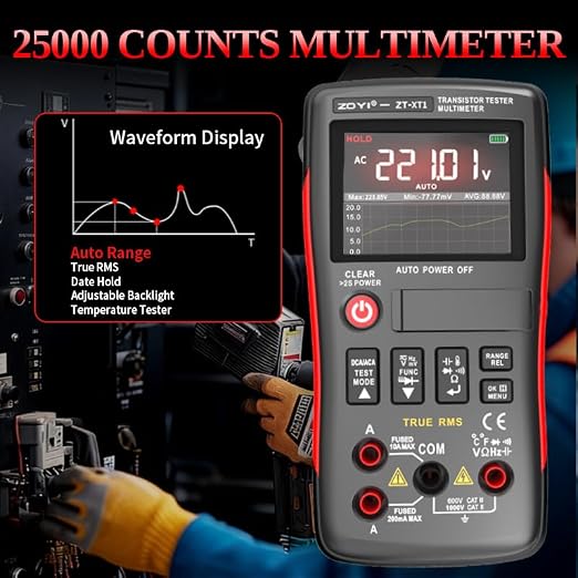 ZOTEK-XT1 2 in 1 Transistor Tester Multimeter, 25000-count Multimeter, Current, Voltage and Resistance Tester, Mosfet Transistor Capacitor SMD Electronic Component Tester, SCR PNP NPN ESR Meter