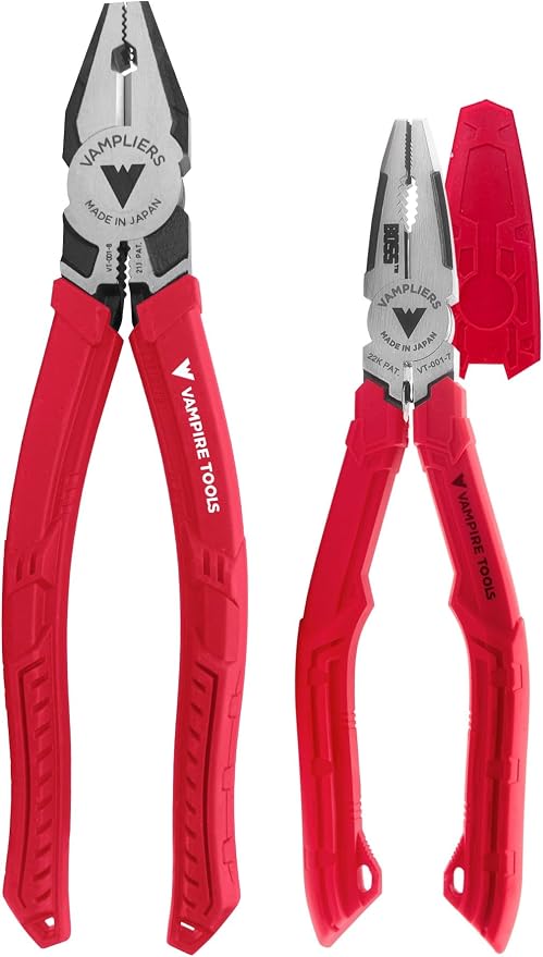 VAMPLIERS 2-PC Screw Extraction Pliers Set. Includes: 8" PRO Linesman + 7" BOSS Stripped Screw Removal Pliers. Unique Non-slip Jaws. Made in Japan.