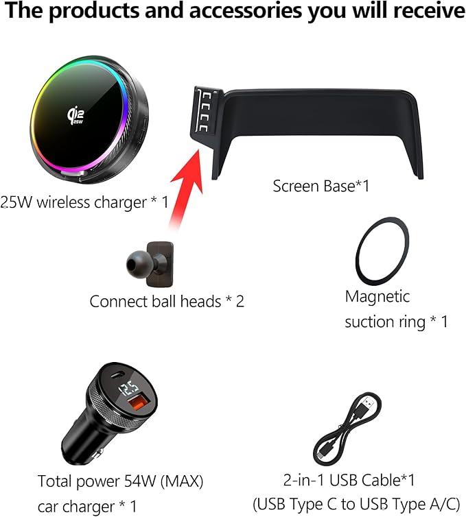 Qi2.2 25W Magnetic Car Mount Charger for 2020-2026 Ford Escape Accessories, for Fast Charging Cell Phone Holder 8 Inch Screen Fixed Clip with Cooling Fan＆54W Fast Adapter
