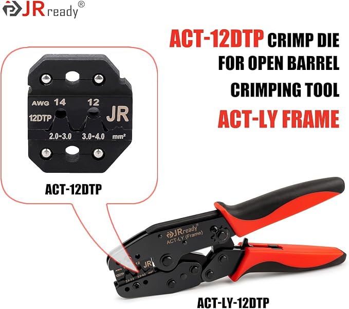 JRready ACT-12DTP Crimp Die for Open Barrel Crimping Tool ACT-LY Frame, Deutsch DTM Connector Pin Crimp Die for Size 12 Stamped Contacts(12-14AWG)