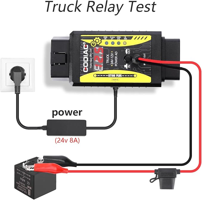 GODIAG GT106 Plus 24V to 12V Adapter for Heavy Duty Trucks, Fuel Injector Testing and Relay Service Tool for Cars & Trucks