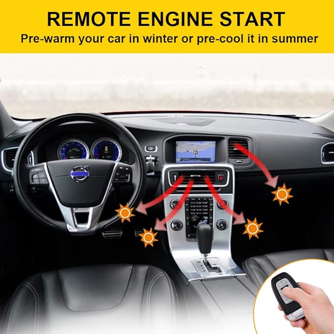 BANVIE ① Passive keyless Entry Car Alarm System + ② Remote Engine Starter + ③ Push to Start Iginition Button (with Siren)