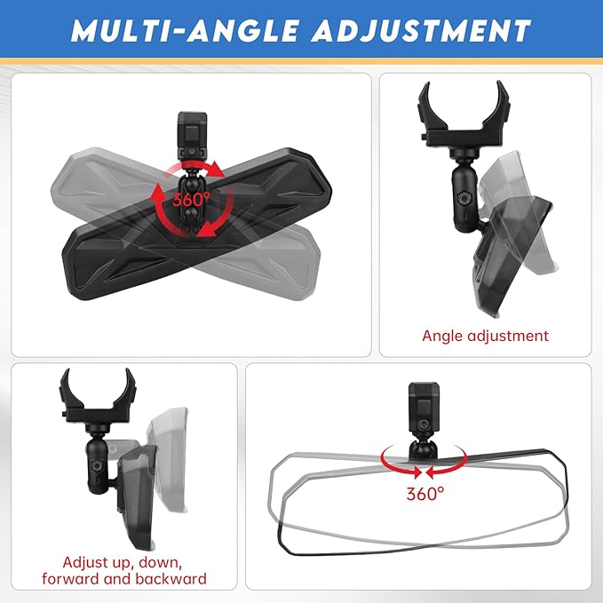 UTV Universal Rear View Mirror for 1.5-2.0 Inch Roll Cage, Compatible with Polaris RZR、Can am Maverick、Honda Pioneer Talon SXS、Kawasaki Mule KRX、Yamaha Wolverine YXZ、Kubota RTV、CF Zforce、Gator