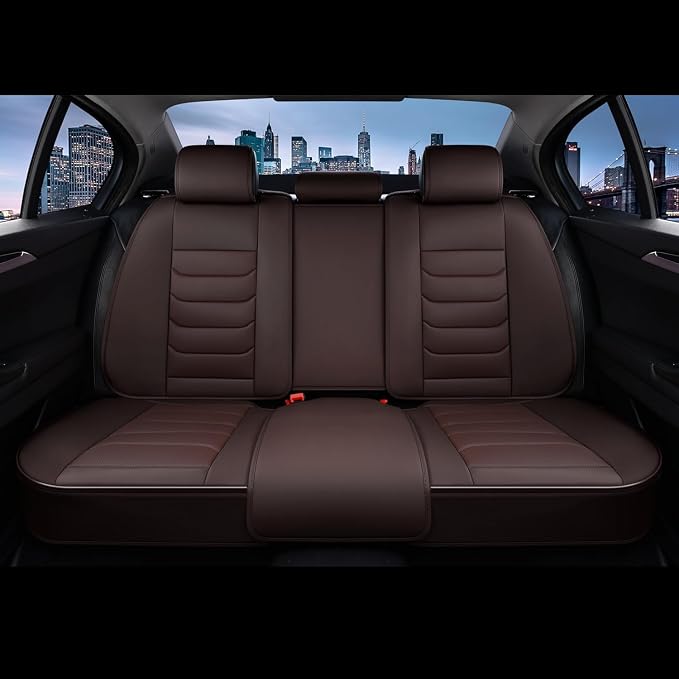 FLORICH Seat Covers Full Set, Leather Seat Cover, Front and Rear Seat Covers 5 Seats, Waterproof Car Seat Cushion Protector Accessories for Sedan SUV Pick-up Truck(Coffee, Full Set)
